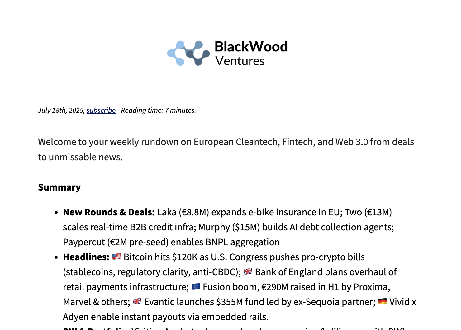Week 29 - Industry Briefing